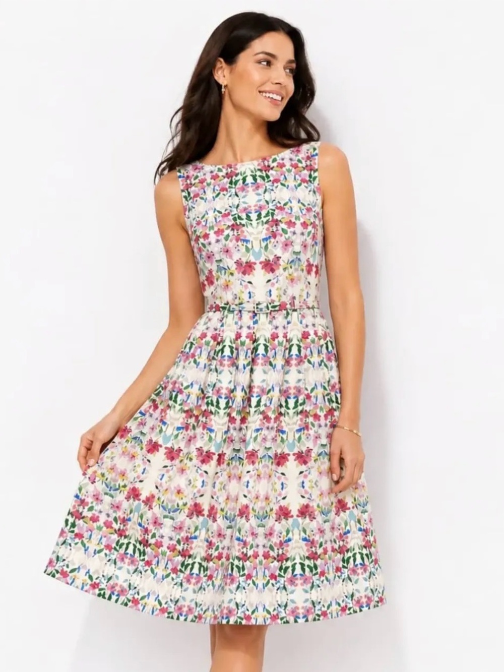 Talbots Floral Fit & Flare Sleeveless Belted Dress Size 6 Cottagecore